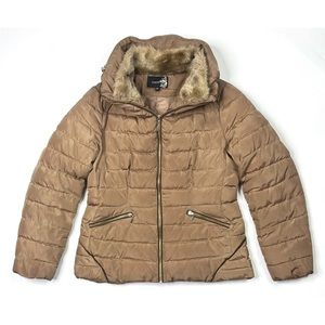 Attentif Coat Womens Size 42 Beige Long Sleeve Hooded Puffer Jacket Paris Winter